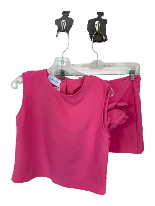 Fancy Size S Pink Polyester Flower Detail Mini Tank Skirt Set Pink / S