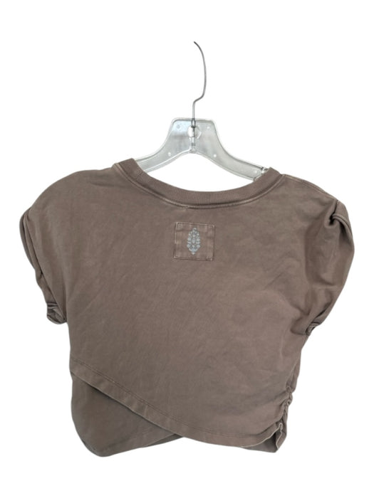 FP Movement Size S Camel Cotton Blend Crossover Waist Short Sleeve Cropped Top Camel / S