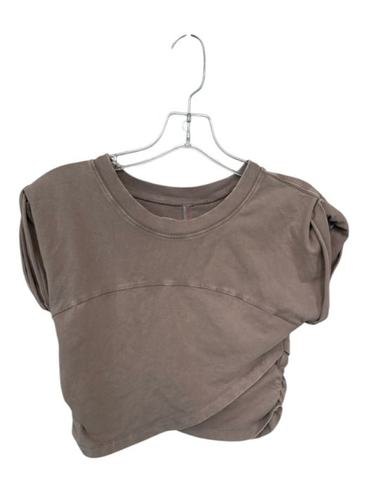 FP Movement Size S Camel Cotton Blend Crossover Waist Short Sleeve Cropped Top Camel / S