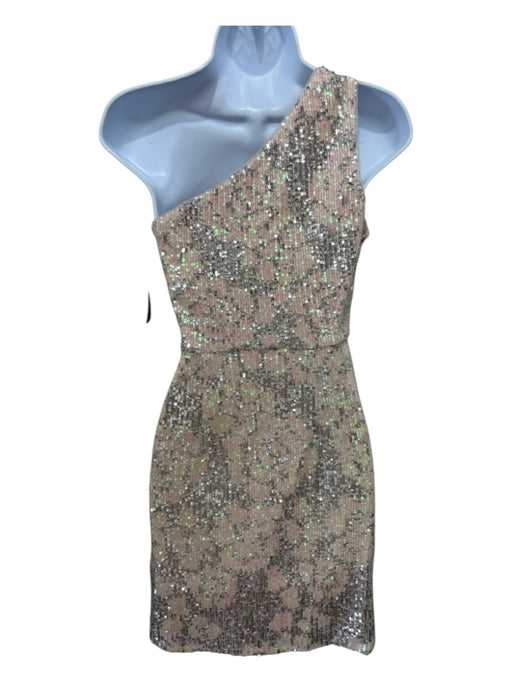 Parker Black Size 0 Pink & Silver Polyester One Shoulder Sequin Mini Dress Pink & Silver / 0
