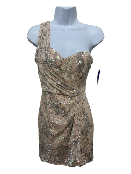 Parker Black Size 0 Pink & Silver Polyester One Shoulder Sequin Mini Dress Pink & Silver / 0