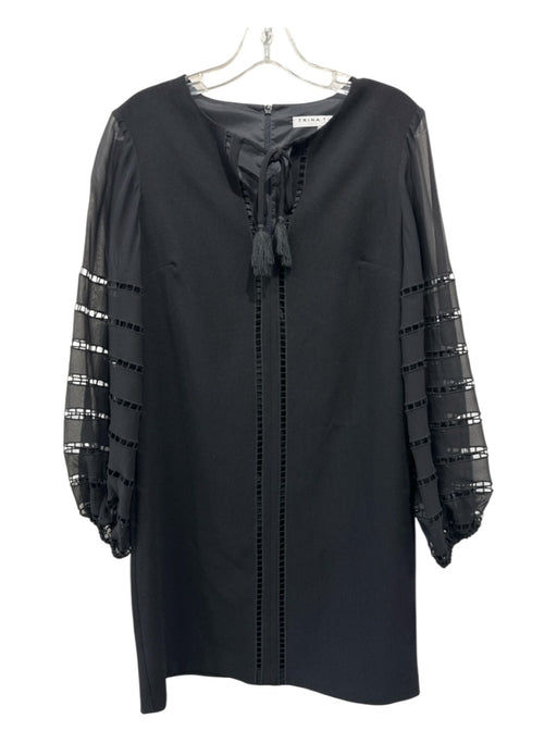 Trina Turk Size 4 Black Polyester Tie Neck Square Cut Out Back Zip Dress Black / 4