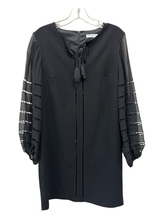 Trina Turk Size 4 Black Polyester Tie Neck Square Cut Out Back Zip Dress Black / 4