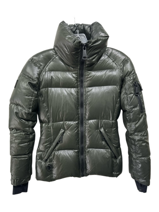 SAM. Size XS Dark Green Nylon Goose Down Puffer Zip Front Mock Neck Jacket Dark Green / XS