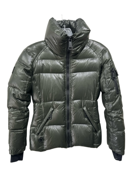 SAM. Size XS Dark Green Nylon Goose Down Puffer Zip Front Mock Neck Jacket Dark Green / XS