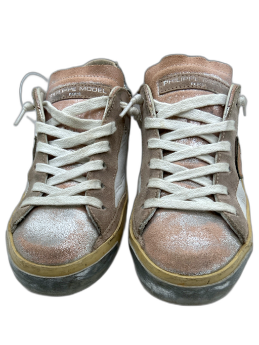 Philippe Model Shoe Size 37 Pink & Silver Leather Glitter Color Block Sneakers Pink & Silver / 37