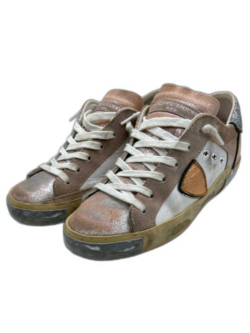 Philippe Model Shoe Size 37 Pink & Silver Leather Glitter Color Block Sneakers Pink & Silver / 37