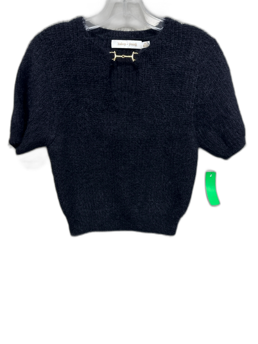 Bishop + Young Size XS Black Nylon Blend Gold hardware Short Sleeve Knit Top Black / XS