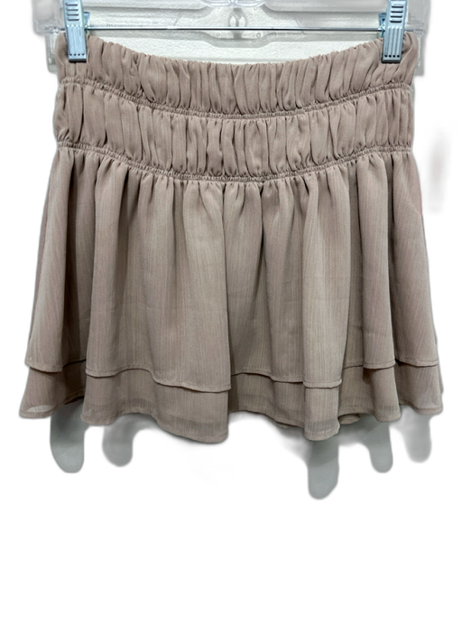 Tularosa Size XS Beige Polyester Smocked Waist Tiered Ruffle Mini Skirt Beige / XS