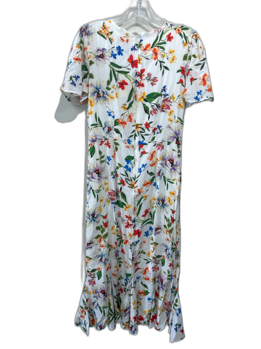 LaRoque Size Medium White & Multi Short Sleeve Floral Maxi godet hem Dress White & Multi / Medium