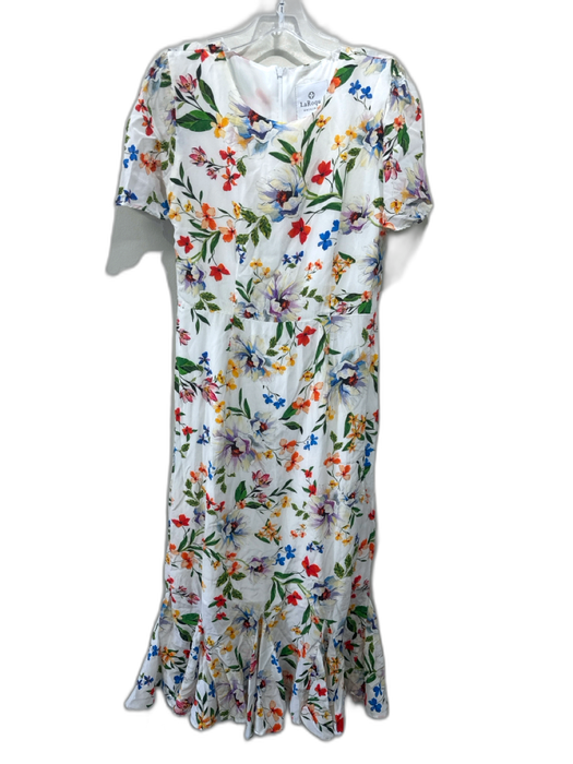 LaRoque Size Medium White & Multi Short Sleeve Floral Maxi godet hem Dress White & Multi / Medium