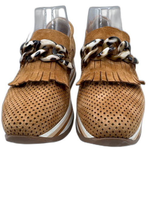 Softwaves Shoe Size 38.5 Brown & White Leather Perforated Slip On Platform Shoes Brown & White / 38.5