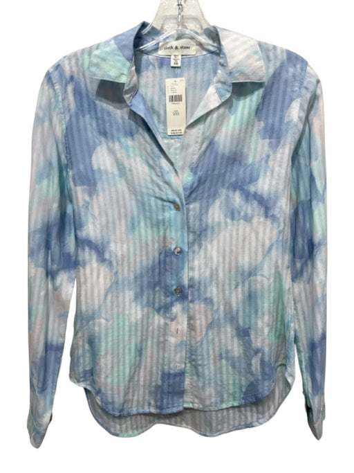 Cloth & Stone Size XXS Blue, Purple, Green Tencel Lyocell Long Sleeve Blouse Top Blue, Purple, Green / XXS