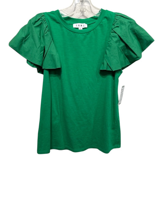THML Size XS Green Polyester Blend Flutter Cap Sleeve Top Green / XS