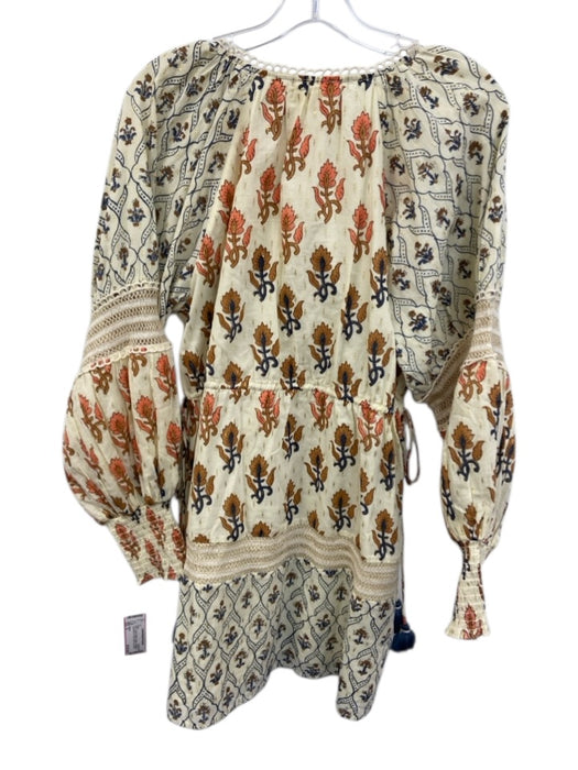 Marea Size S Cream & Multi Cotton Scalloped Long Sleeve Floral Button up Dress Cream & Multi / S