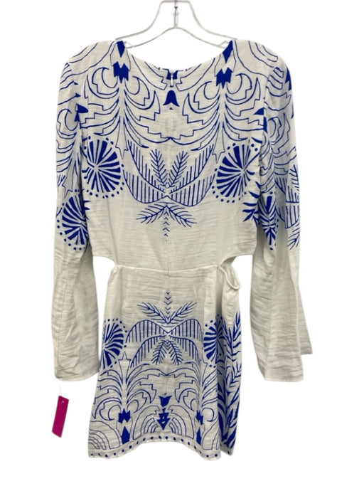 Z Supply Size S White & Blue Rayon Blend Long Sleeve All Over Print Midi Dress White & Blue / S