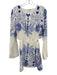 Z Supply Size S White & Blue Rayon Blend Long Sleeve All Over Print Midi Dress White & Blue / S