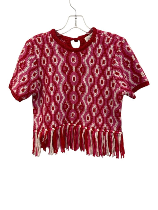 Hyacinth House Size S Pink, Red, White Acrylic & Wool Knit Short Sleeve Top Pink, Red, White / S