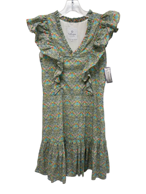 LaRoque Size S Green & Multi No Fabric Tag Botanical Ruffle Cap Sleeve Dress Green & Multi / S