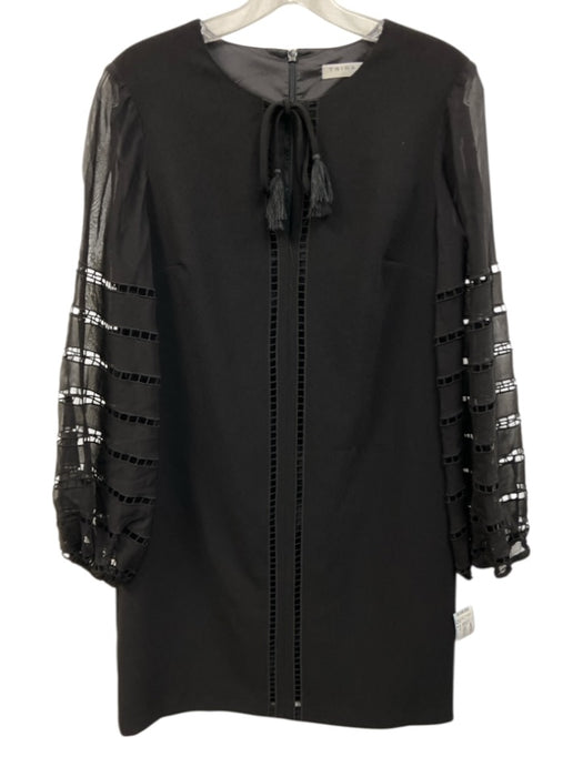 Trina Turk Size 4 Black Polyester Long Sleeve Cut Out Detail Tie Neck Dress Black / 4