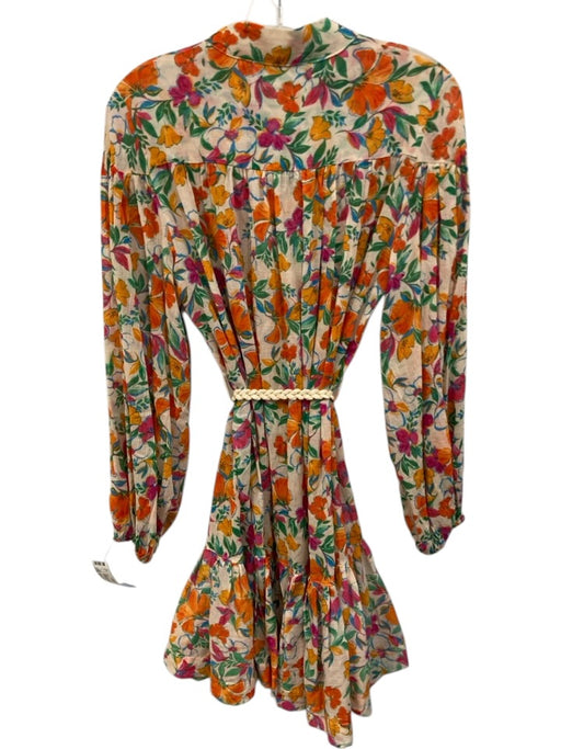 Olivaceous Size S White, Pink, Orange Long Sleeve Floral 3/4 Button Mini Dress White, Pink, Orange / S