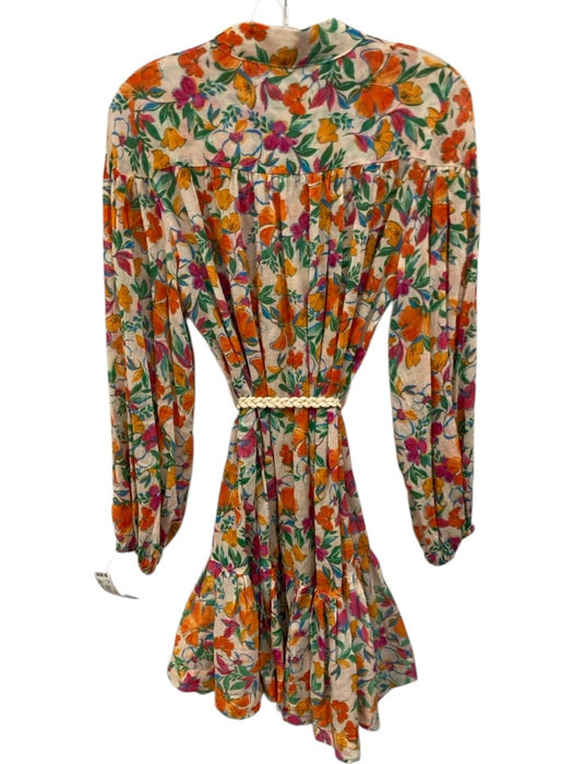 Olivaceous Size S White, Pink, Orange Long Sleeve Floral 3/4 Button Mini Dress White, Pink, Orange / S
