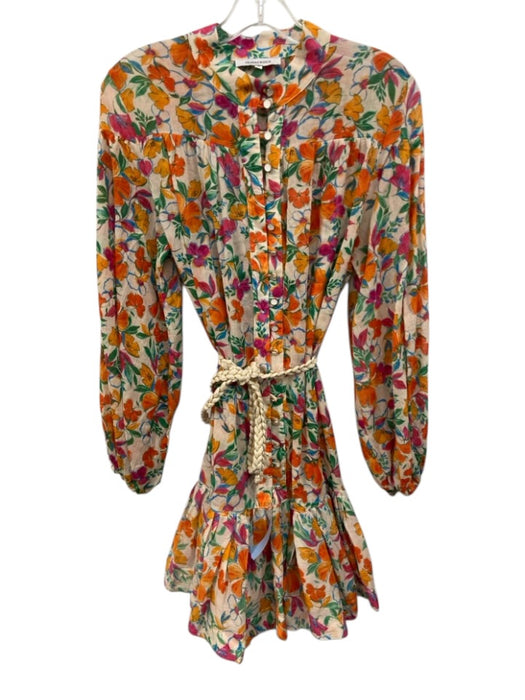 Olivaceous Size S White, Pink, Orange Long Sleeve Floral 3/4 Button Mini Dress White, Pink, Orange / S