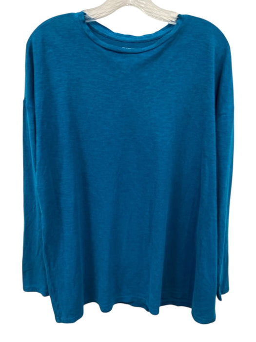 Eileen Fisher Size S Teal Blue Hemp & Cotton Long Sleeve Heathered Wide Neck Top Teal Blue / S