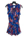 Misa Size XS Blue, Red, Pink Polyester Floral Front Tie V Neck Smocked Dress Blue, Red, Pink / XS