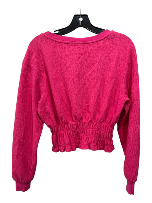 Maeve Size XS Hot pink Cotton Blend Round Neck Crinkled Elastic Hem Top Hot pink / XS