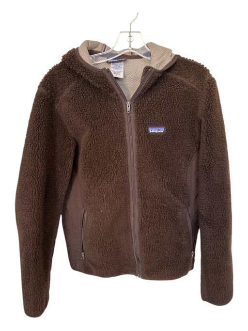 Patagonia Size L Chocolate Brown Polyester Teddy Hood Full Zip Athletic Jacket Chocolate Brown / L