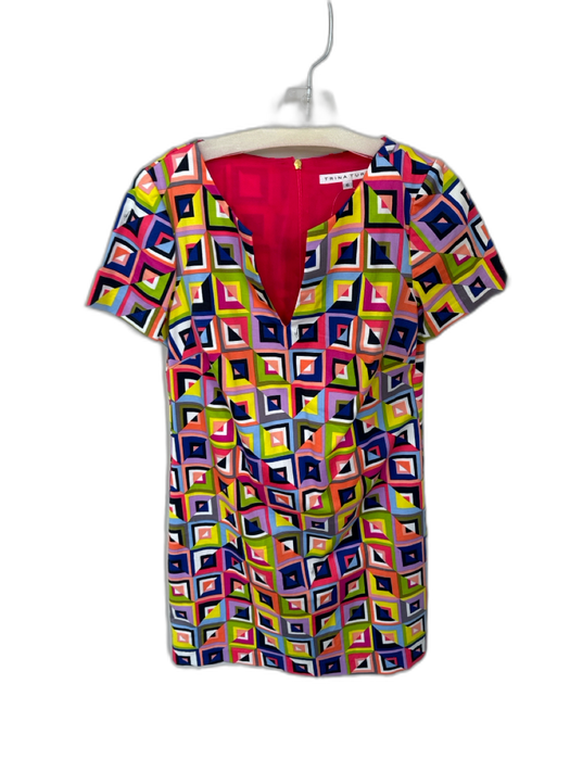 Trina Turk Size 56 Multi Polyester Midi Short Sleeve Abstract squares Dress Multi / 56