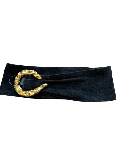 Black & Gold Suede Large Buckle Wide Belts Black & Gold / Est M