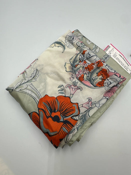 Green, White & Pink Print Silk Feel Floral Bow Detail Square scarf