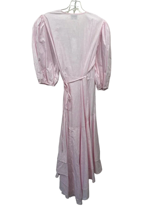 Ganni Size 40 Light Pink & White Cotton Short Puff Sleeve Floral Print Dress