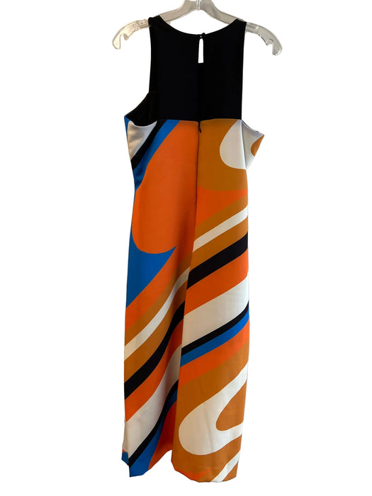 Milly Size 8 Black, Orange & Blue Polyester Blend Round Neck Sleeveless Dress
