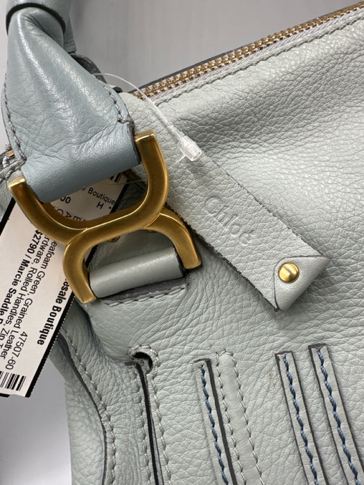 Chloe Seafoam Green Grained Leather Gold hardware Rolled Handles Zip Top Bag