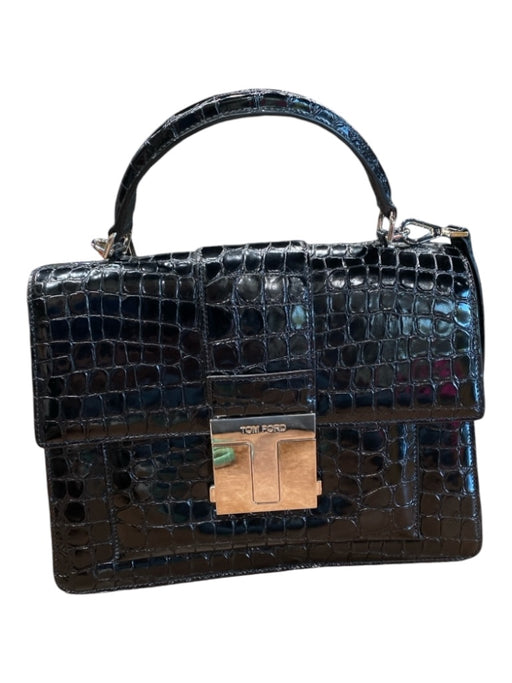 Tom Ford Black Leather Embossed Alligator Buckle Closure Bag Black