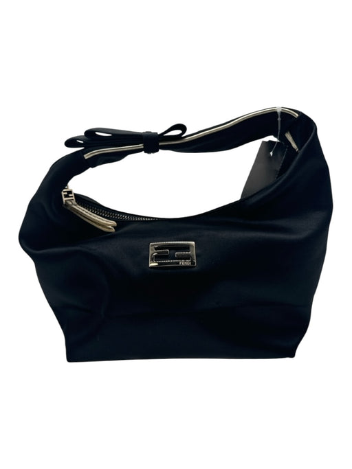 Fendi Black Satin Mini Zip Close Bow Detail Bag Black / XS