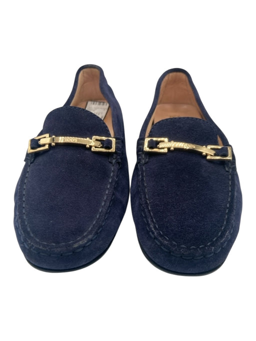 Tods Shoe Size 37.5 Navy Blue Suede Dri-Fit Gold Hardware Slip On Flats Navy Blue / 37.5