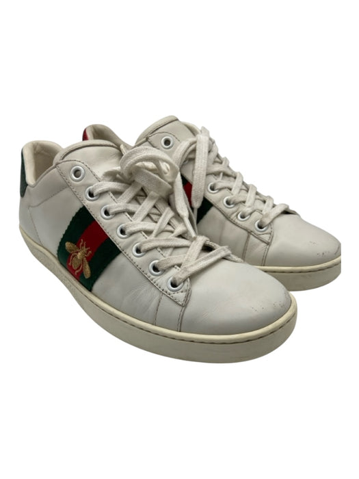 Gucci Shoe Size 36.5 white, green & red Leather Low Top Laces Sneakers white, green & red / 36.5