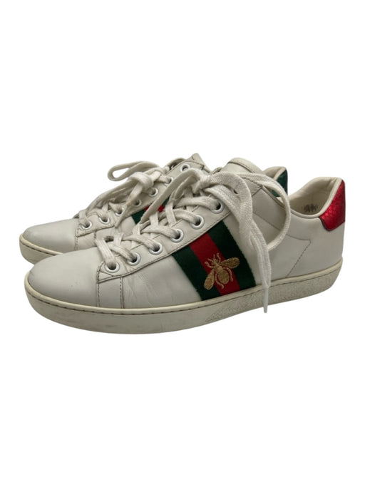 Gucci Shoe Size 36.5 white, green & red Leather Low Top Laces Sneakers white, green & red / 36.5