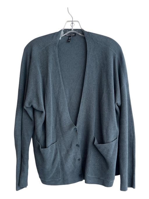 Eileen Fisher Size M Dark Teal Linen & Cotton Deep V Neck Long Sleeve Sweater Dark Teal / M