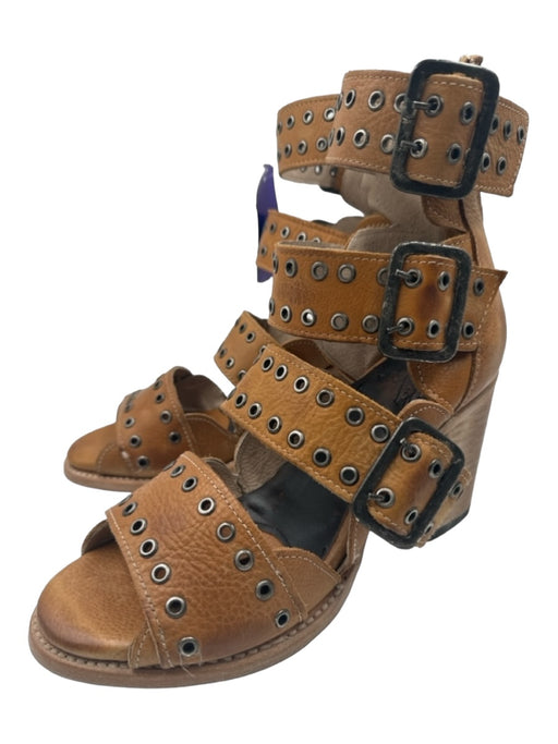 Freebird Shoe Size 10 Tan Leather Grommets Open Toe Back Zip Pumps Tan / 10