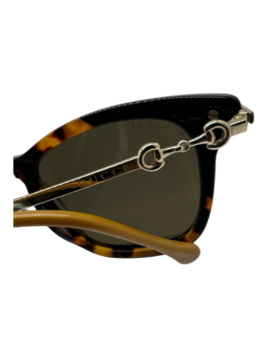 Gucci Brown & Tan Acetate & Metal Wayfarer Tortoise Shell Horsebit Sunglasses Brown & Tan