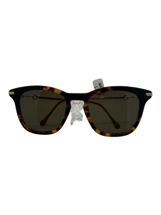 Gucci Brown & Tan Acetate & Metal Wayfarer Tortoise Shell Horsebit Sunglasses Brown & Tan