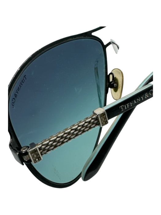 Tiffany & Co Black & Silver Metal Aviator Rhinestone Sunglasses Black & Silver