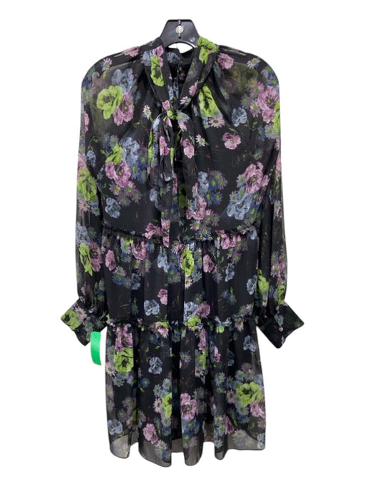 5a7 Cinq a Sept Size 6 Black, Purple, Green Polyester Floral Long Sleeve Dress Black, Purple, Green / 6