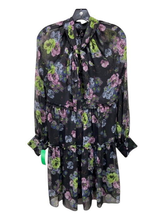 5a7 Cinq a Sept Size 6 Black, Purple, Green Polyester Floral Long Sleeve Dress Black, Purple, Green / 6