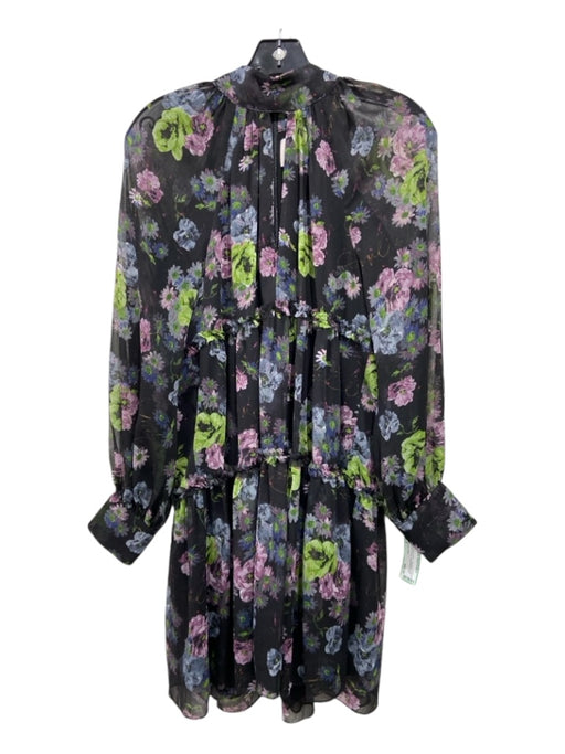 5a7 Cinq a Sept Size 6 Black, Purple, Green Polyester Floral Long Sleeve Dress Black, Purple, Green / 6